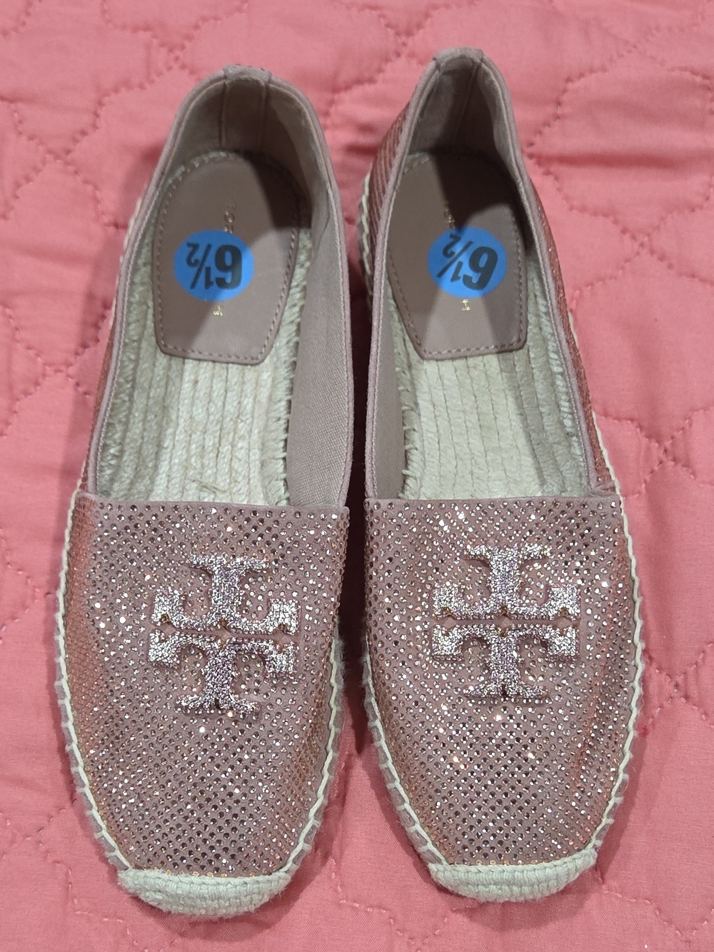 Tory Burch Pink Glitter Logo Espadrille Flats